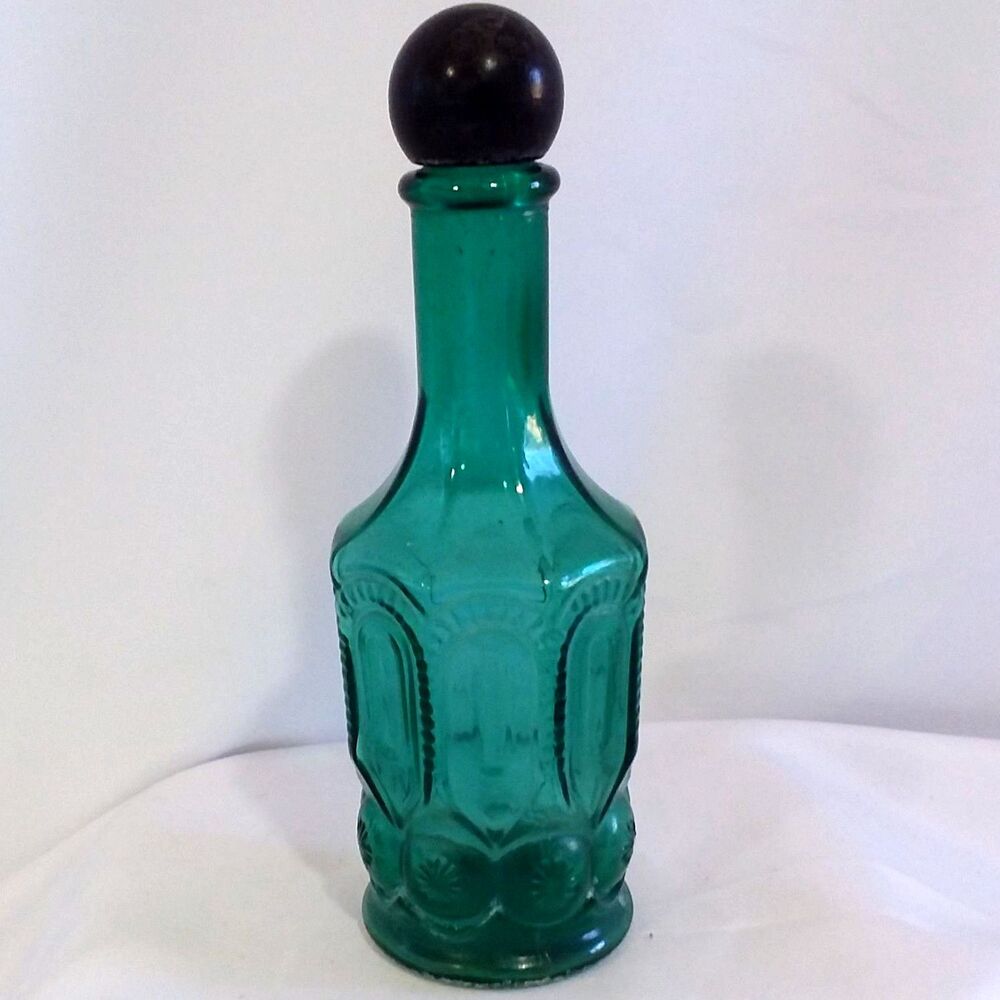 Vintage 1970s Turquoise Avon Bottle with Stopper 7.75" inch Bud Vase